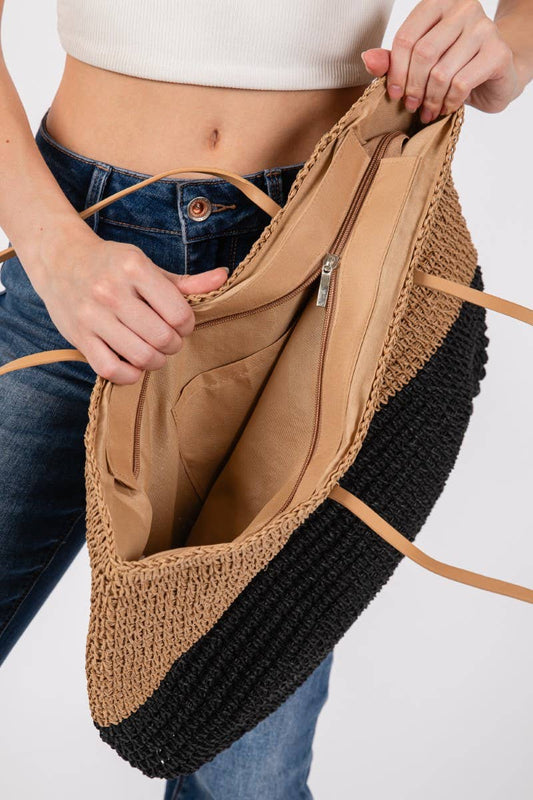 Braided straw beach tote bag, photo 2 of 5
