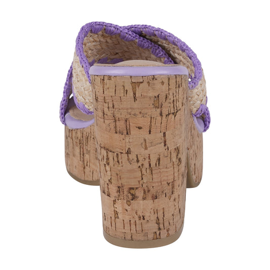Lilac woven cross strap wooden platform heeled sandals, photo 2 of 5