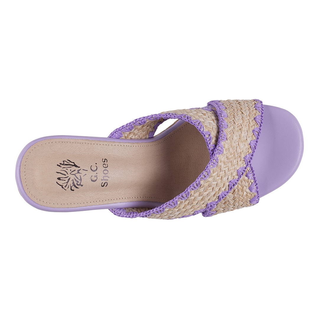 Lilac woven cross strap wooden platform heeled sandals, photo 5 of 5