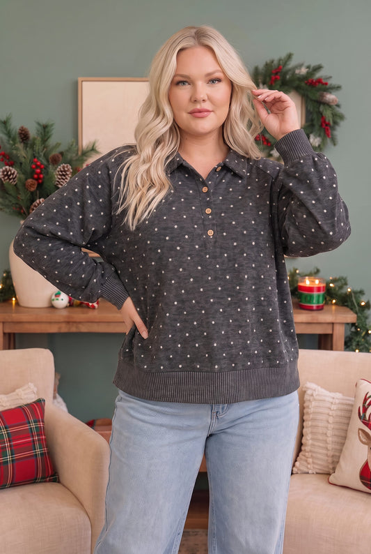 Cozy Dots and Button Stops Pullover