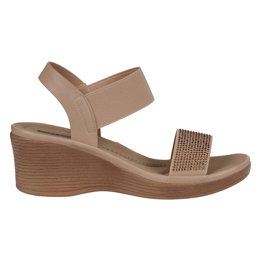 Natural embellished elastic wedge sandals, photo 2 of 5