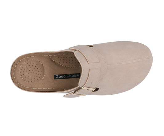Natural clog with buckle strap and animal print accent, photo 2 of 5