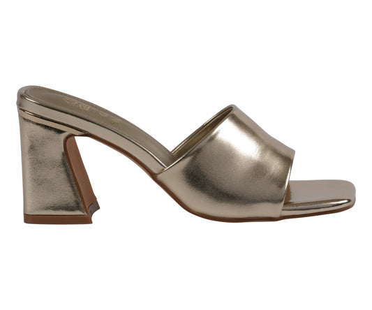 Gold square toe heeled sandals, photo 2 of 8