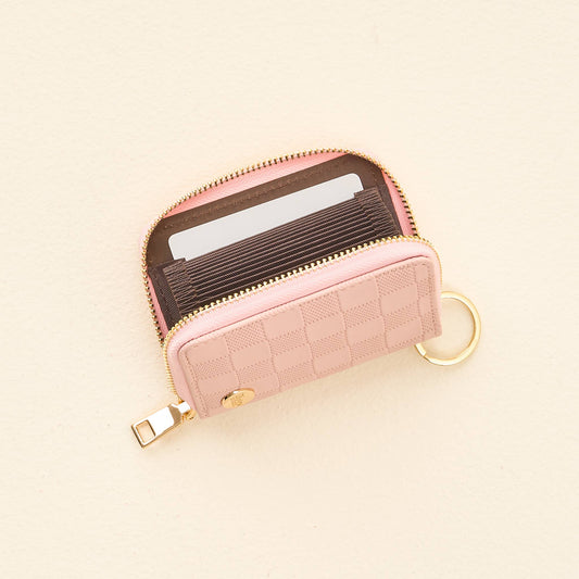 Blush pink checkered zip around card wallet, photo 2 of 6