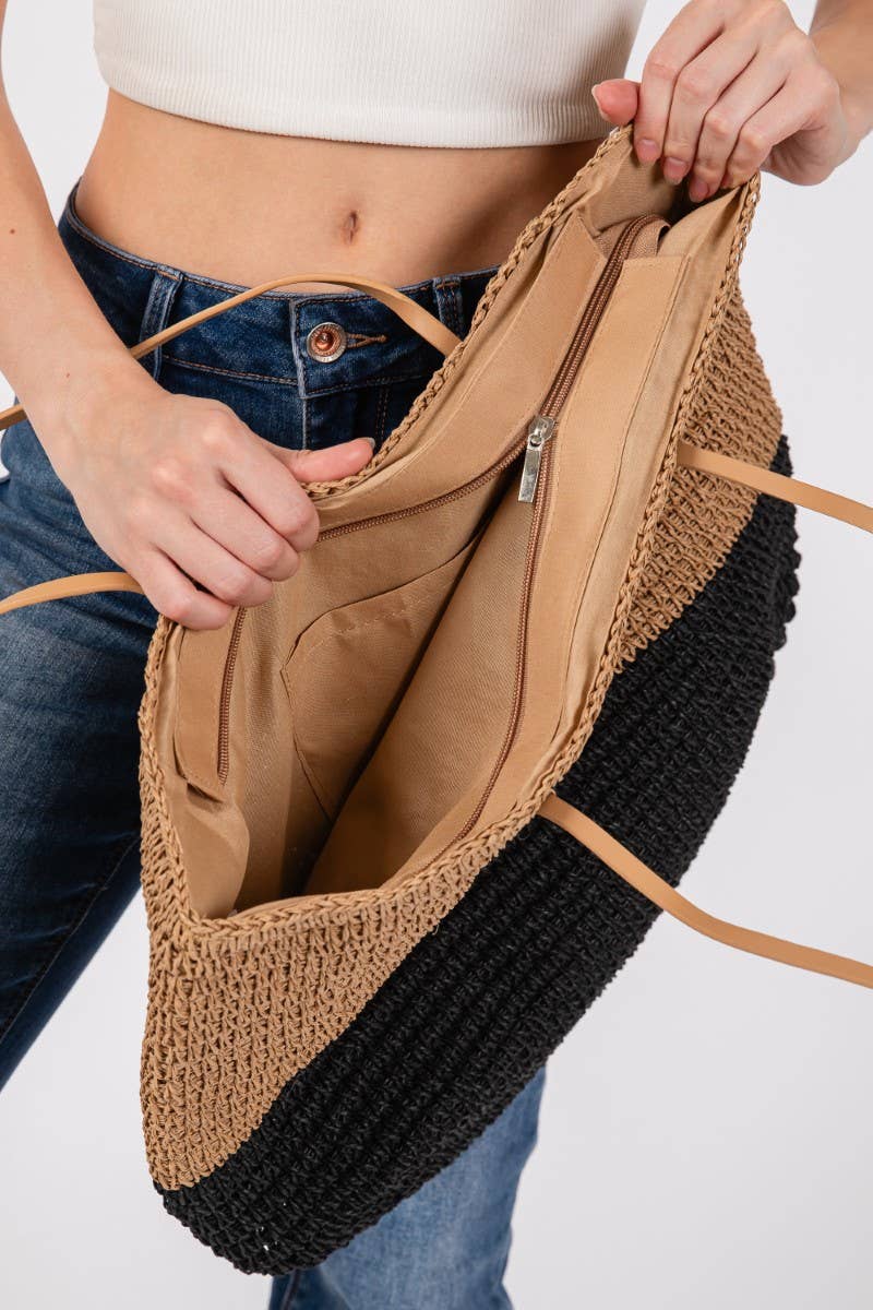 Braided straw beach tote bag, photo 2 of 5