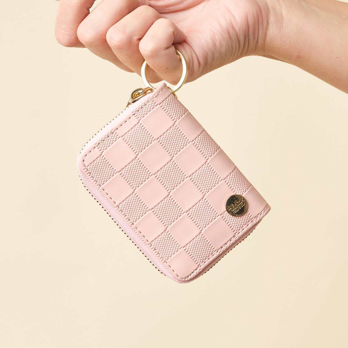 Blush pink checkered zip around card wallet, photo 6 of 6