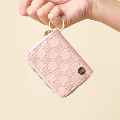 Blush pink checkered zip around card wallet, photo 6 of 6