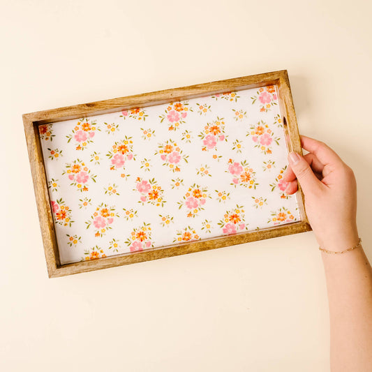Cream rectangle wood enamel tray, photo 2 of 4