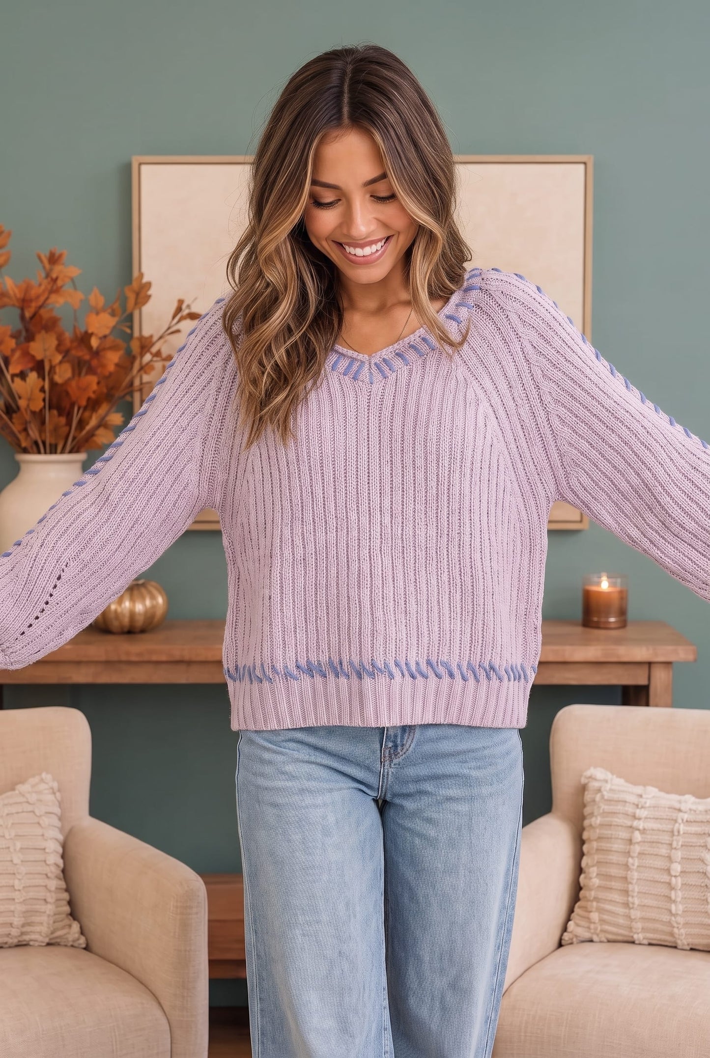 Lavender Love Whipstitch Knit Sweater