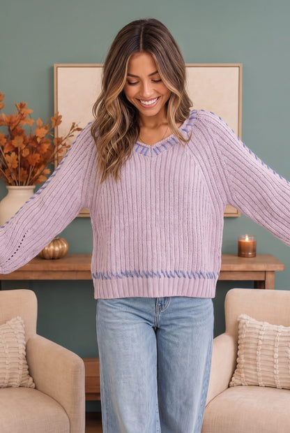Lavender Love Whipstitch Knit Sweater