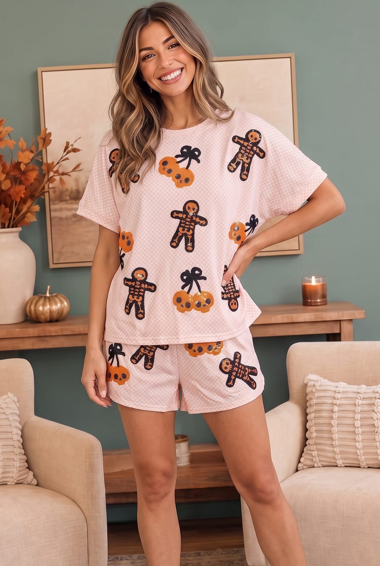 Spooky Season Sequin Lazy Day Short Set