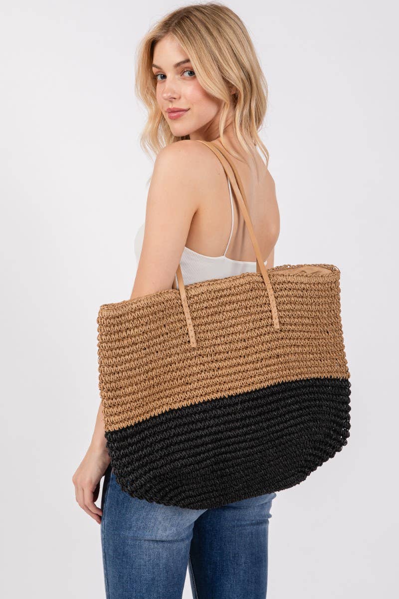 Braided straw beach tote bag, photo 3 of 5