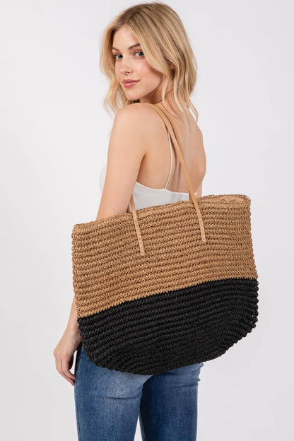 Braided straw beach tote bag, photo 3 of 5