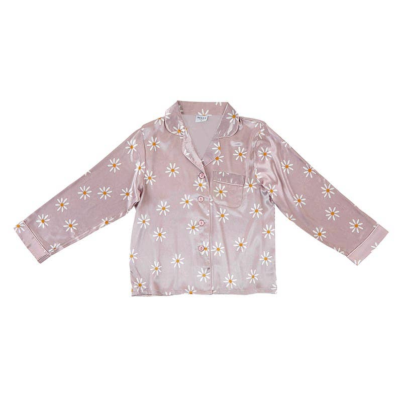 Daisy print satin long sleeve pajama set with full length pants, photo 4 of 7