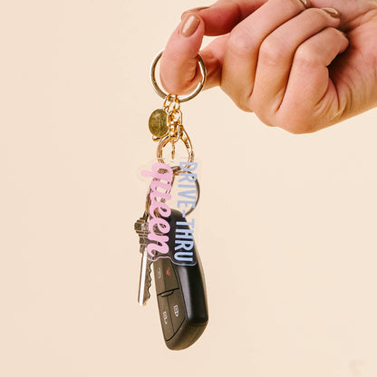Acrylic keychain that says Drive Thru Queen, photo 2 of 2