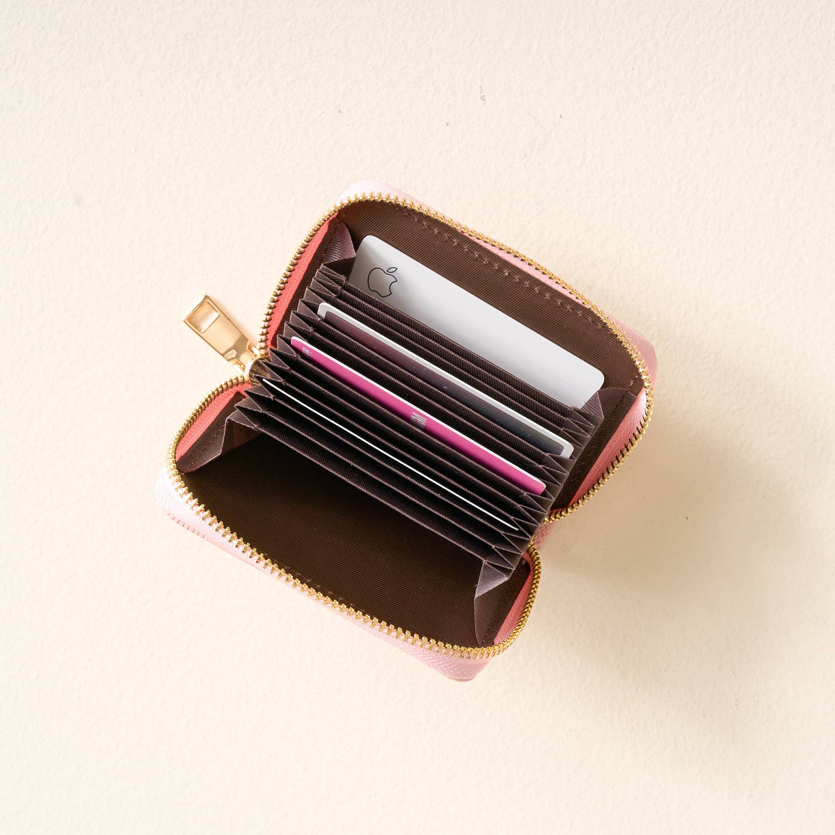 Blush pink checkered zip around card wallet, photo 5 of 6