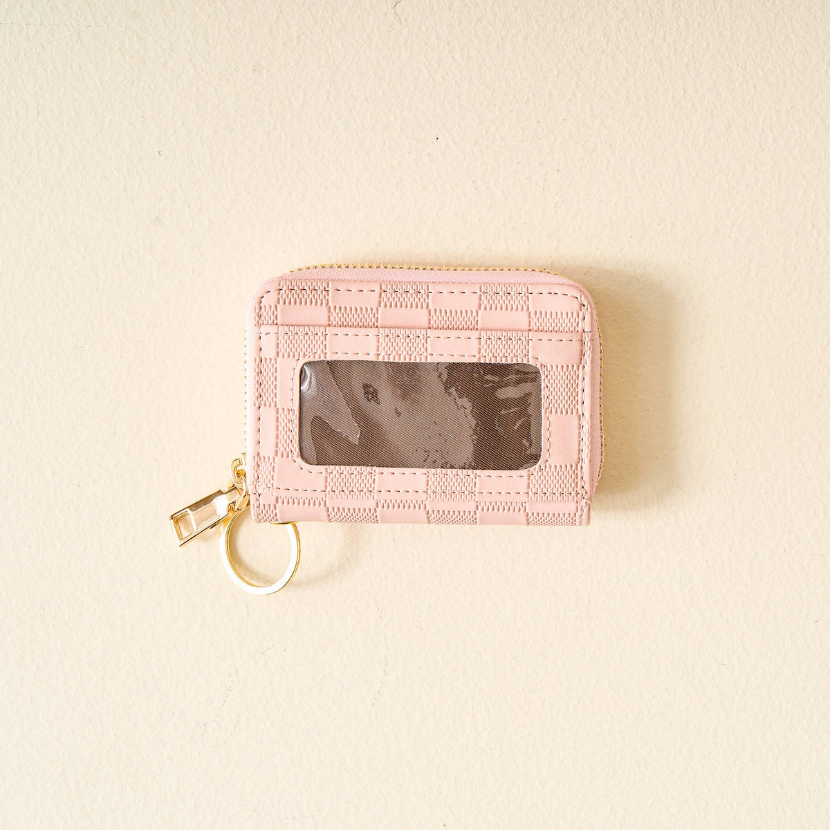 Blush pink checkered zip around card wallet, photo 4 of 6