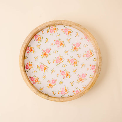 Cream large round wood enamel tray, photo 1 of 3