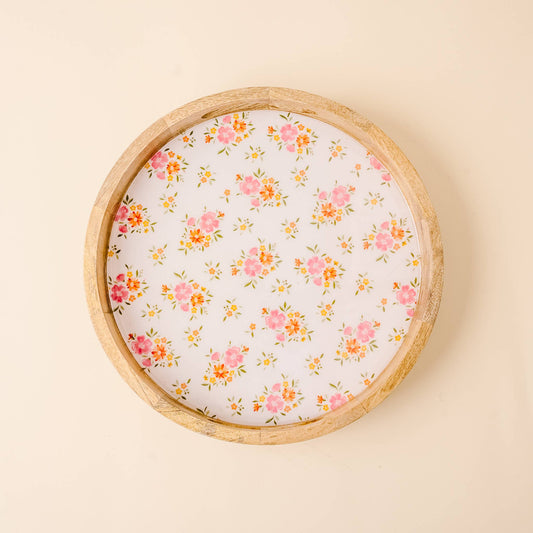 Cream large round wood enamel tray, photo 1 of 3