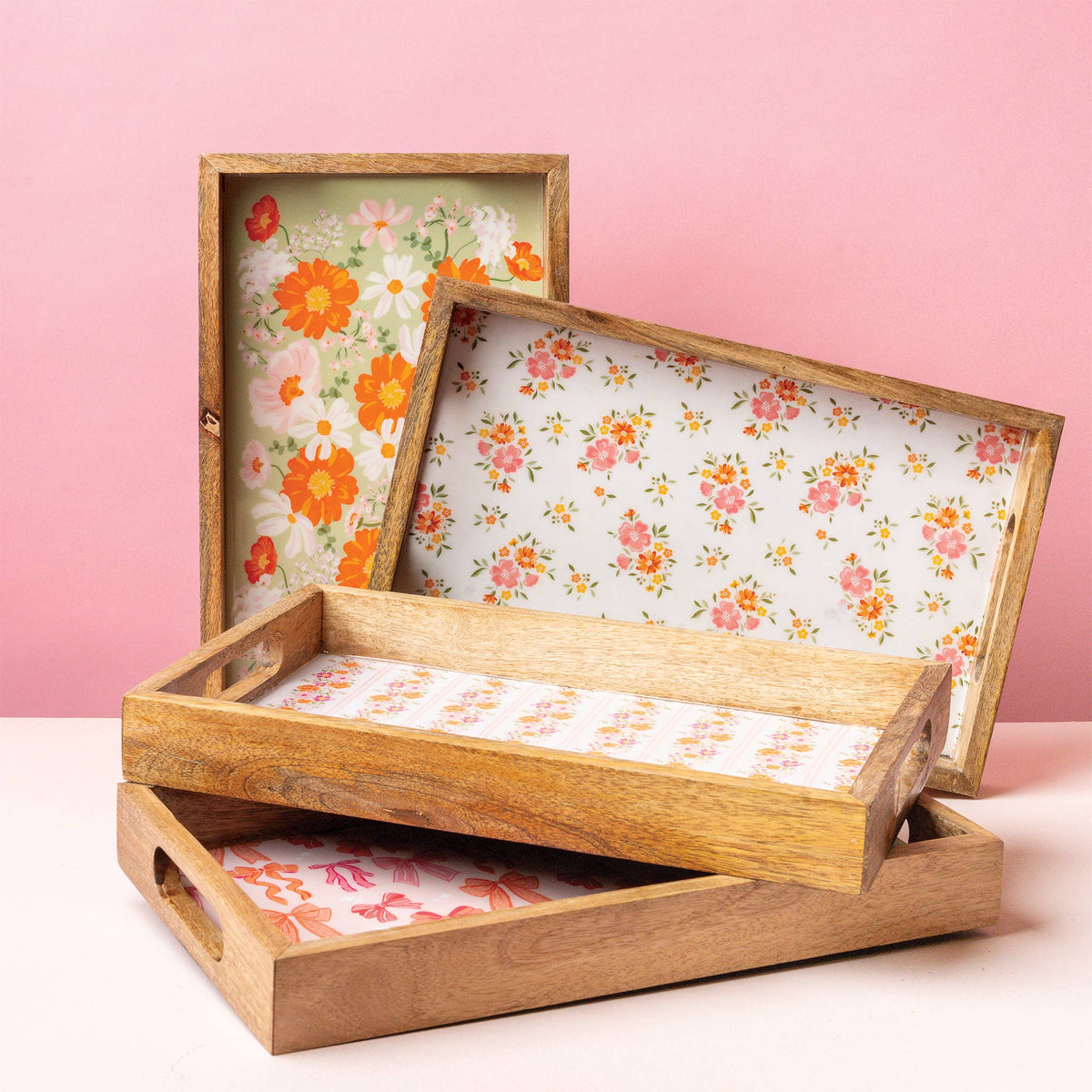Cream rectangle wood enamel tray, photo 3 of 4
