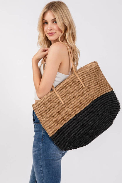 Braided straw beach tote bag, photo 1 of 5