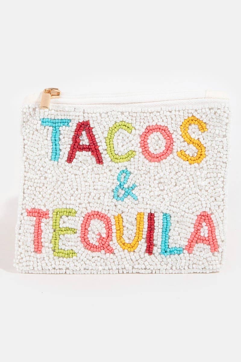 Beaded coin purse with tacos and tequila design, photo 1 of 4