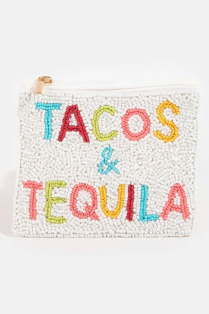 Beaded coin purse with tacos and tequila design, photo 1 of 4