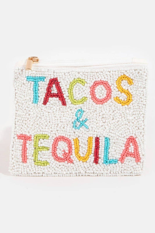 Beaded coin purse with tacos and tequila design, photo 1 of 4