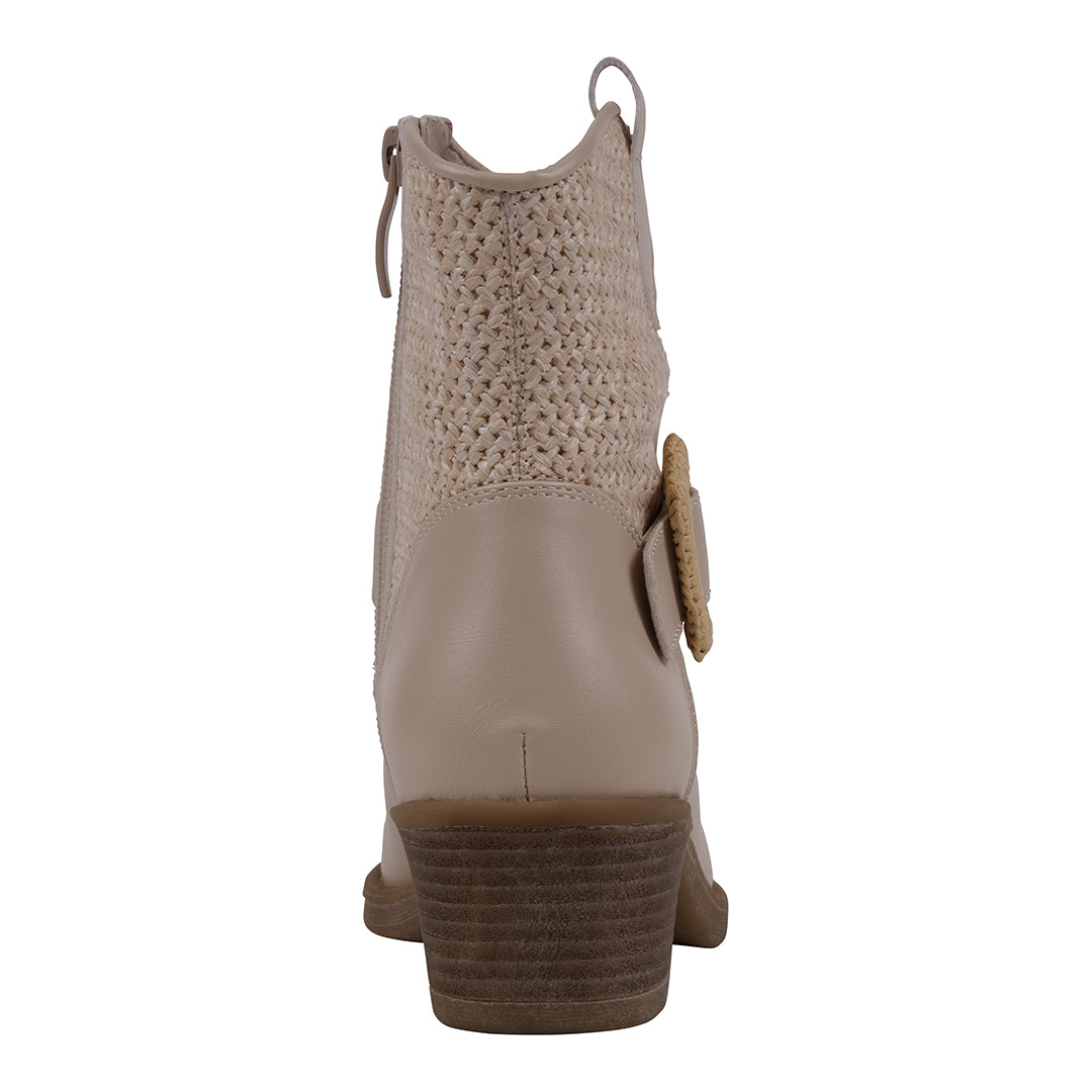 Beige pointed toe Western booties with woven detailing, photo 3 of 5