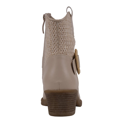 Beige pointed toe Western booties with woven detailing, photo 3 of 5