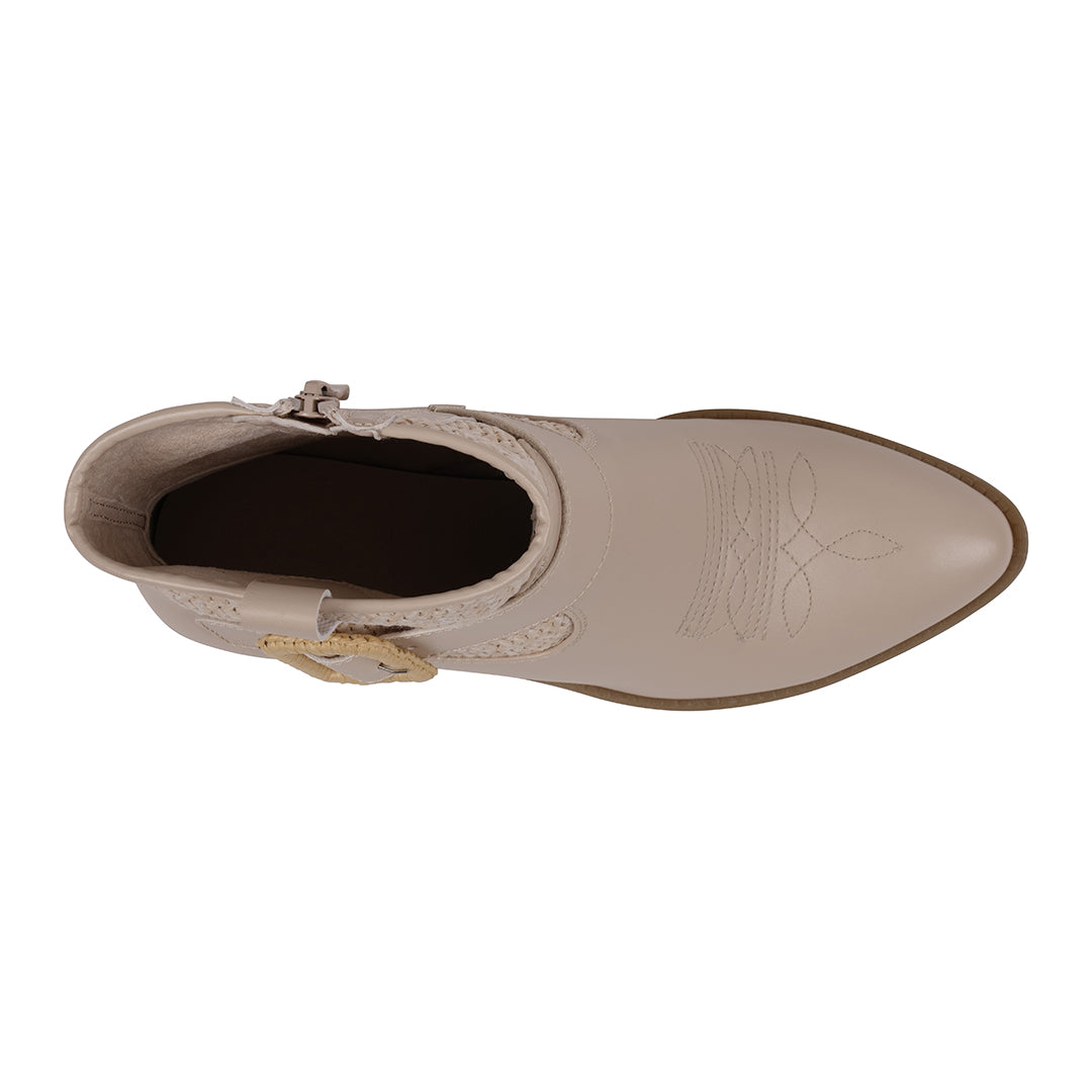 Beige pointed toe Western booties with woven detailing, photo 4 of 5