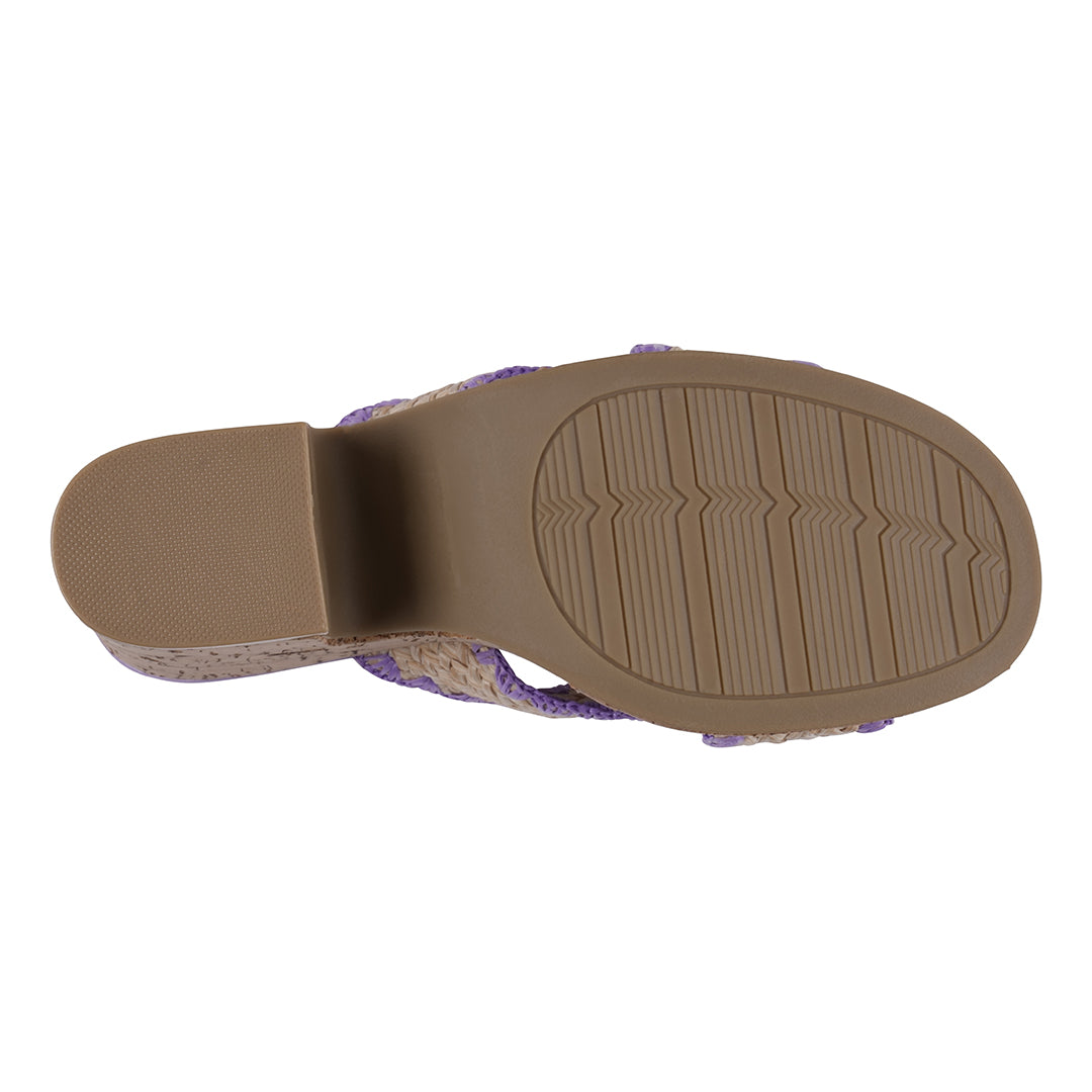 Lilac woven cross strap wooden platform heeled sandals, photo 3 of 5