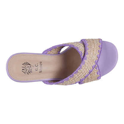 Lilac woven cross strap wooden platform heeled sandals, photo 5 of 5