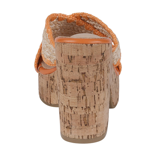 Orange woven cross strap wooden platform heeled sandals, photo 2 of 5