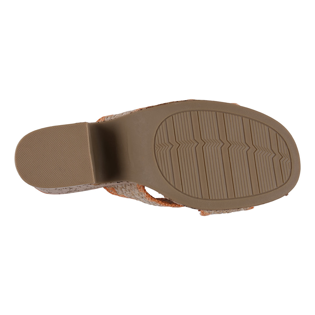 Orange woven cross strap wooden platform heeled sandals, photo 3 of 5