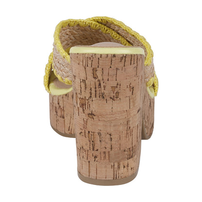 Yellow woven cross strap wooden platform heeled sandals, photo 2 of 5