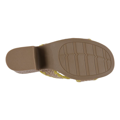 Yellow woven cross strap wooden platform heeled sandals, photo 3 of 5