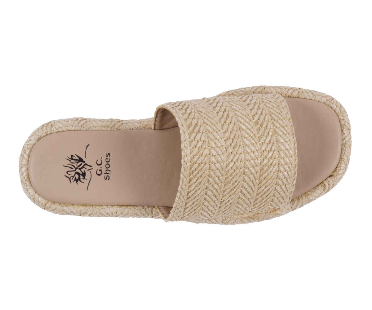 Natural woven platform slide sandal, photo 3 of 5