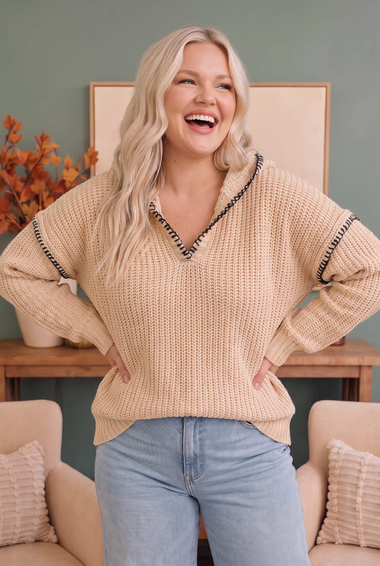 Warm taupe chunky knit sweater, photo 1 of 3