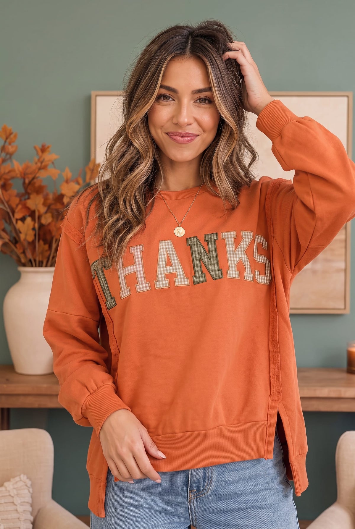 Rust orange crewneck sweatshirt, photo 1 of 4