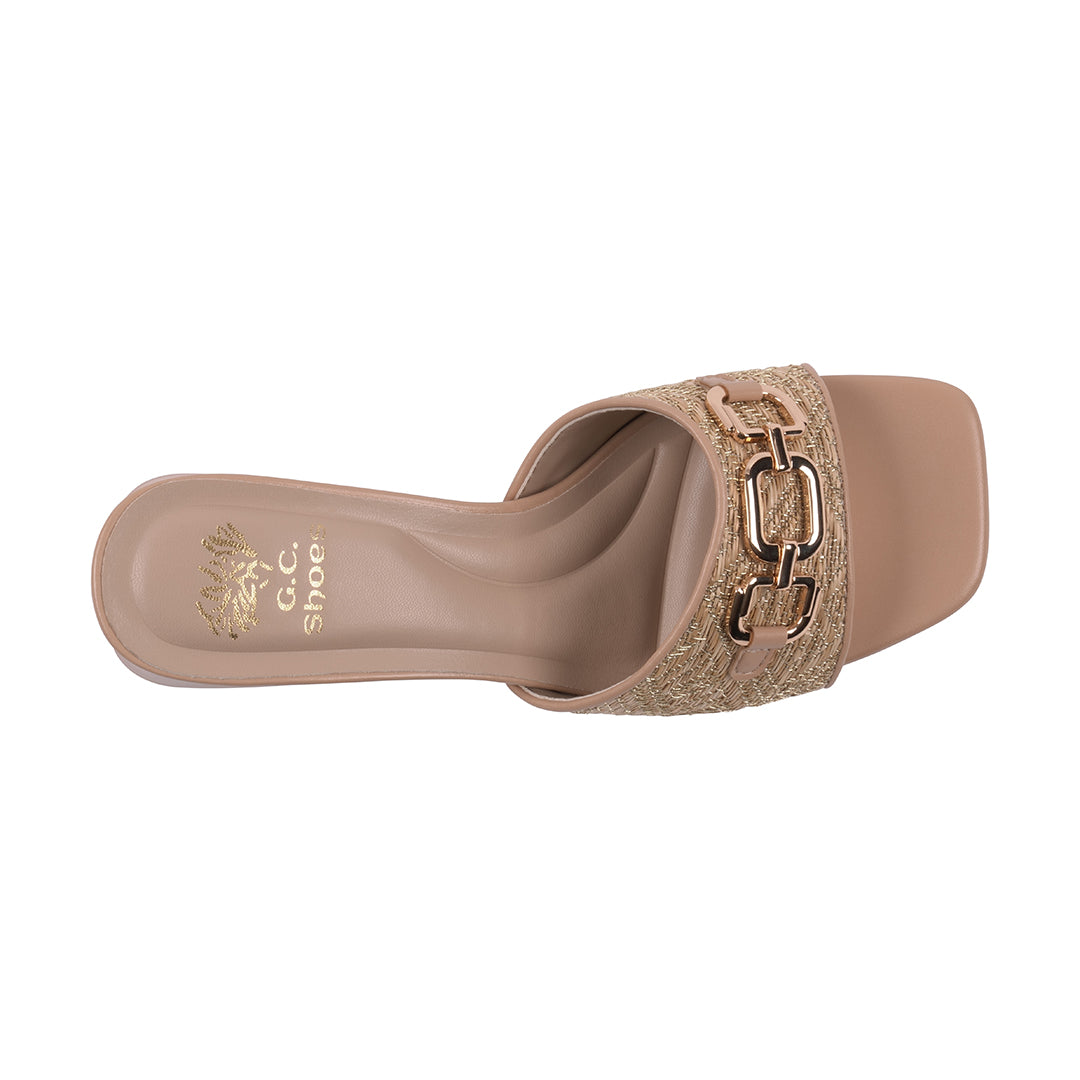 Nude heeled sandals with metallic hardware, photo 2 of 5