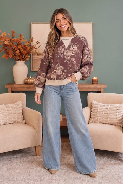 Antique Bouquet Sweatshirt in Mocha