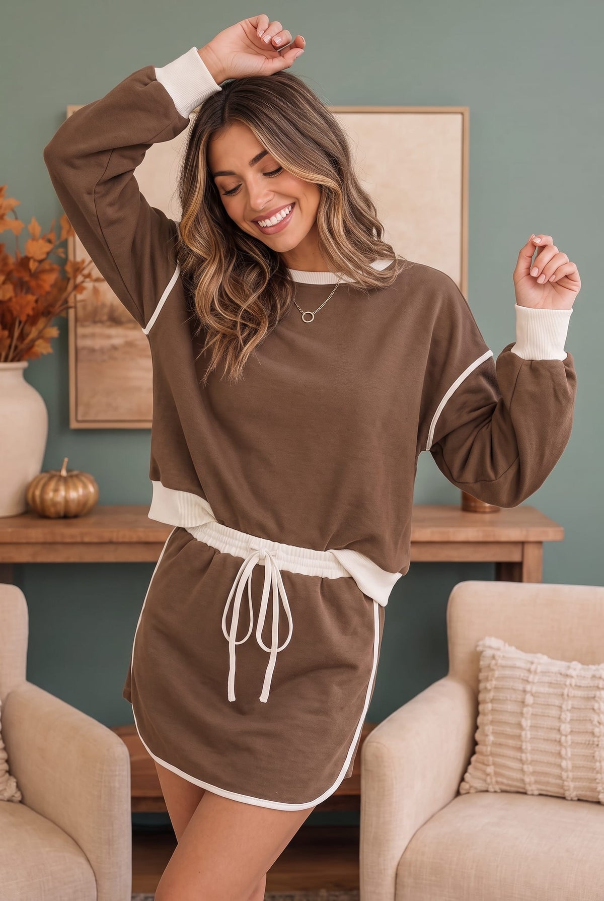 Mocha sweatshirt and mini skort matching set, photo 4 of 4