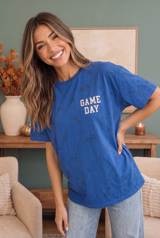 Oversized blue washed cotton game day tee, photo 1 of 4