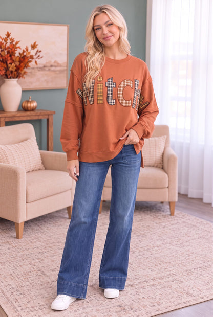 Rust sweatshirt with plaid patchwork lettering, photo 3 of 3