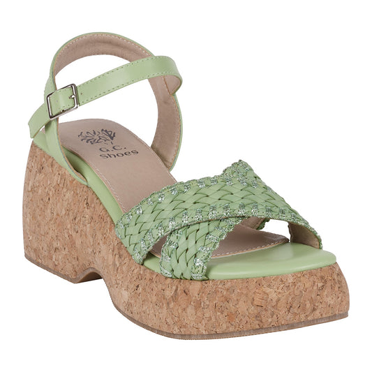 Green cross strap slingback platform sandals, photo 1 of 5