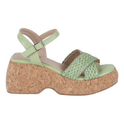 Green cross strap slingback platform sandals, photo 4 of 5