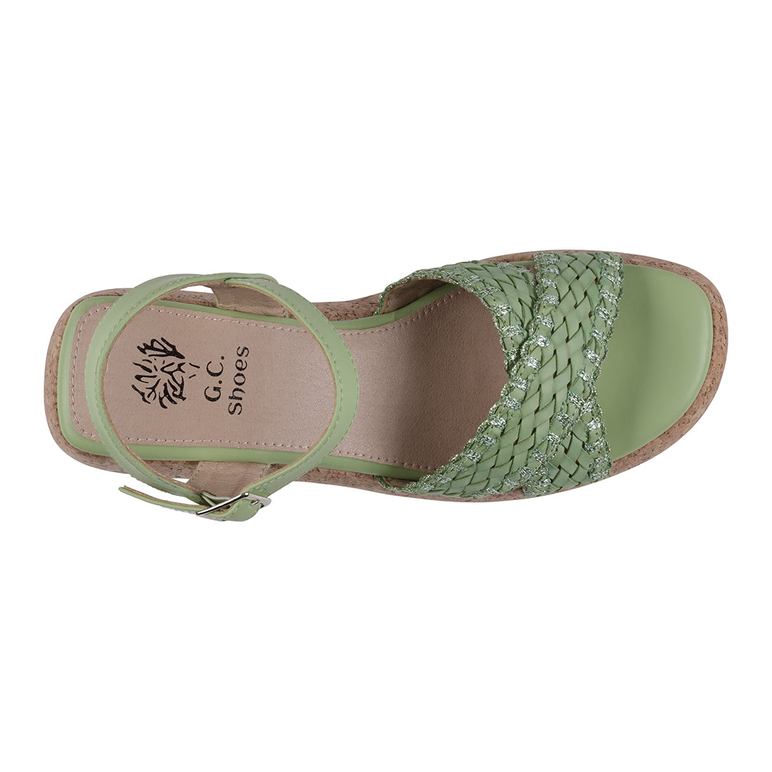 Green cross strap slingback platform sandals, photo 5 of 5