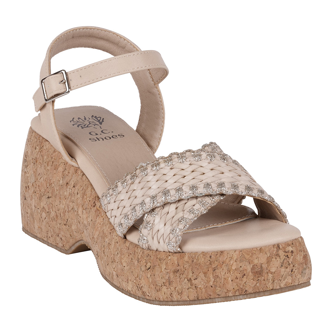 Natural cross strap slingback platform sandals, photo 1 of 5