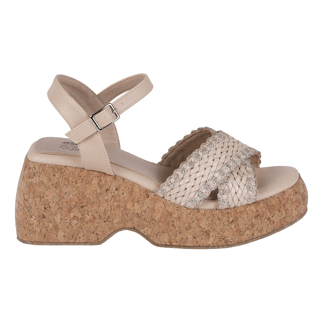 Natural cross strap slingback platform sandals, photo 4 of 5